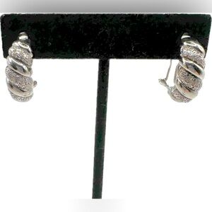 Beautiful NWOT, Never Used, 925 Silver Half Hoop Earrings, with Crystals